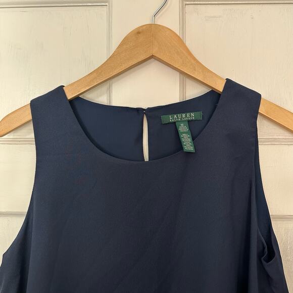 Lauren Ralph Lauren Blue Tank Shell Blouse Womens Top Size M Sheer Hem Career - Picture 5 of 7